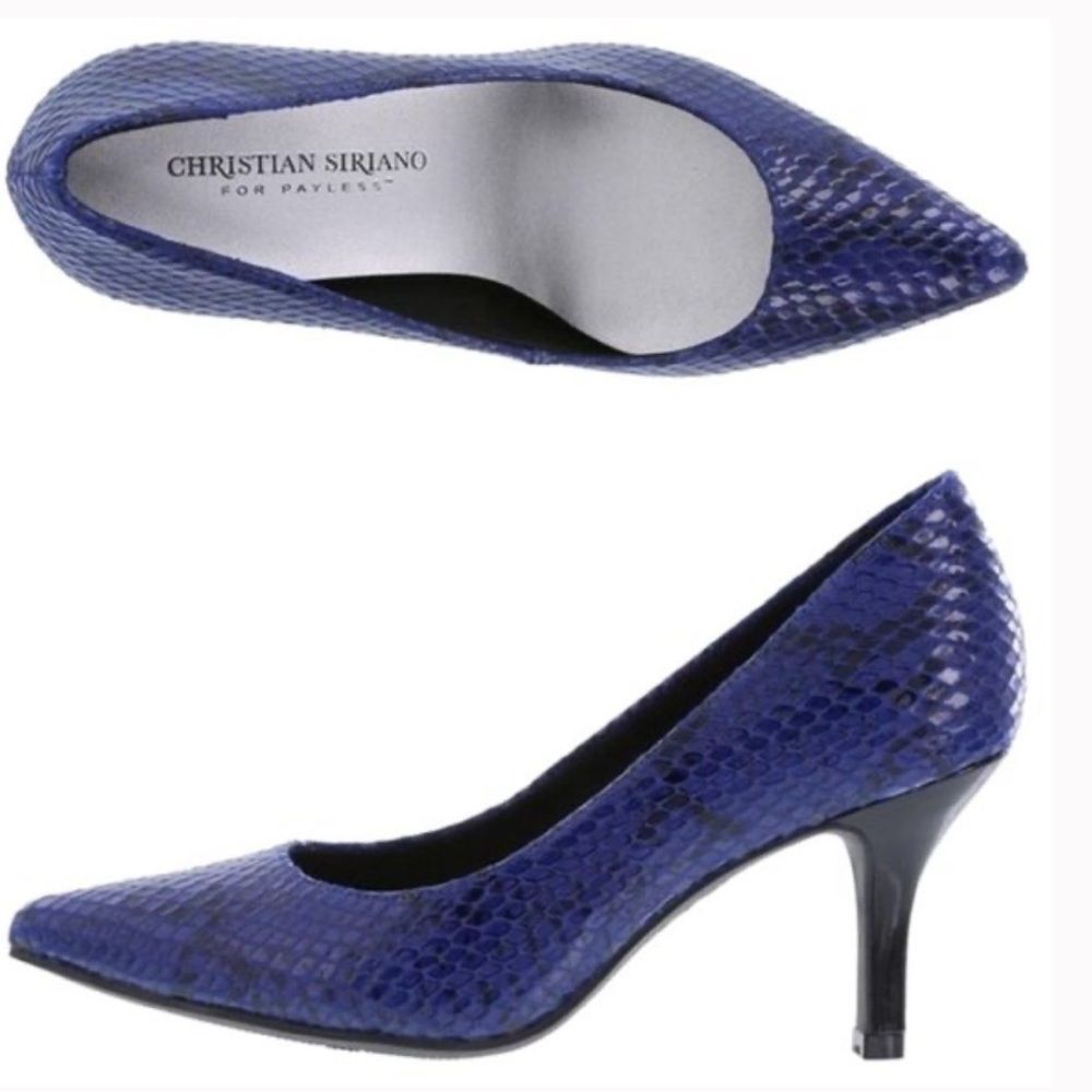 Christian Siriano Blue Snakeskin Pointed Toe Pumps